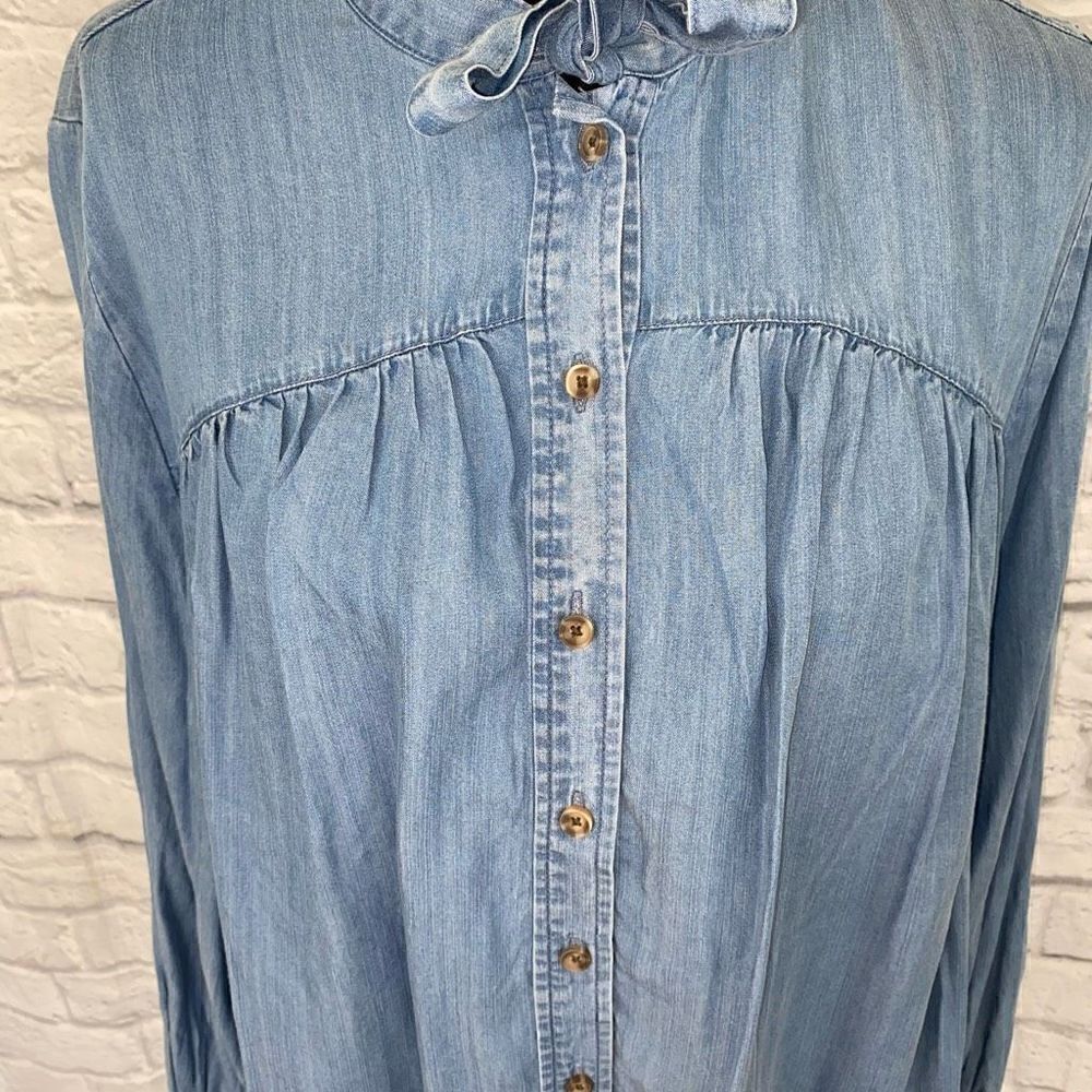 Terra & Sky new w/tags 14 women denim blue button down blouse w/front tie - Picture 4 of 12